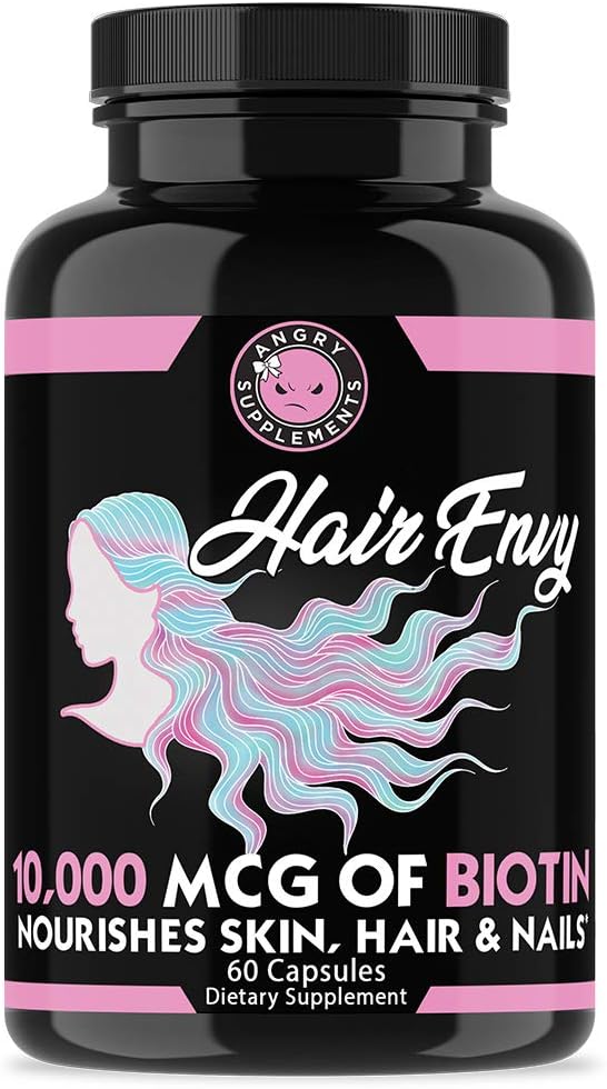 Hair Envy: Biotin + Keratin Supplement for Hair Growth, Nail Strength, and Skin Nourishment - 10,000 mcg (3-Bottles)