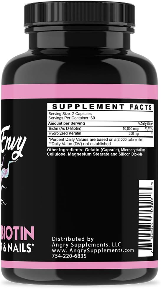 Hair Envy: Biotin + Keratin Supplement for Hair Growth, Nail Strength, and Skin Nourishment - 10,000 mcg (3-Bottles)