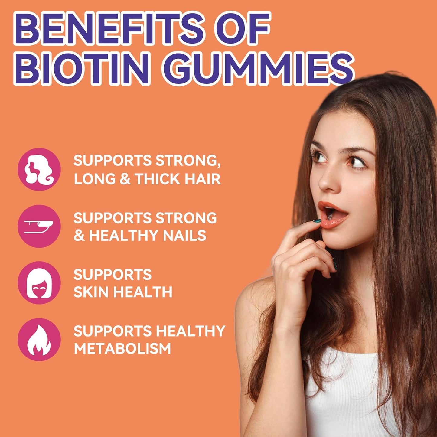 Hair Growth Biotin Gummies with Folic Acid & Vitamins for Women & Men, 10000 mcg - 60 Vegan Gummies for Hair Skin and Nails