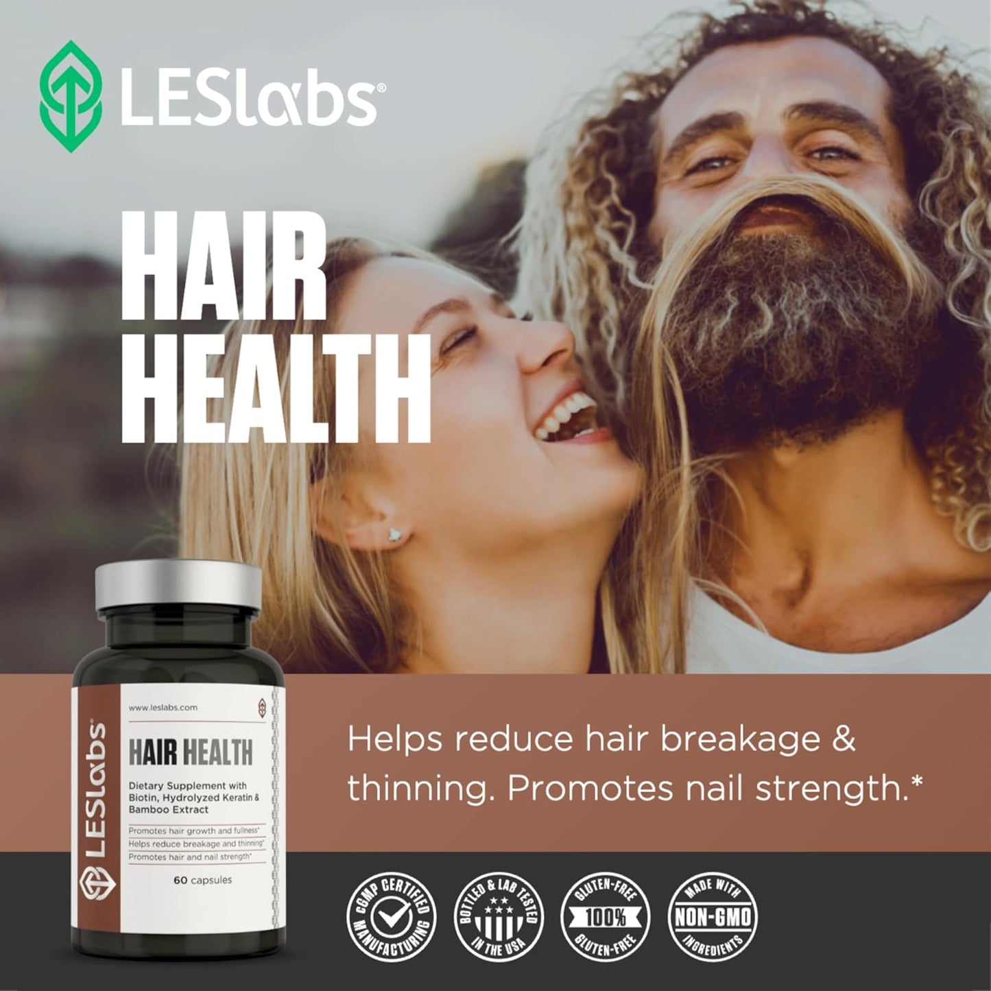Hair Growth & Nails Supplement for Thickness, Strength, & Fullness - Keratin, Biotin, Pumpkin Seed, MSM - 60 Capsules by LES Labs