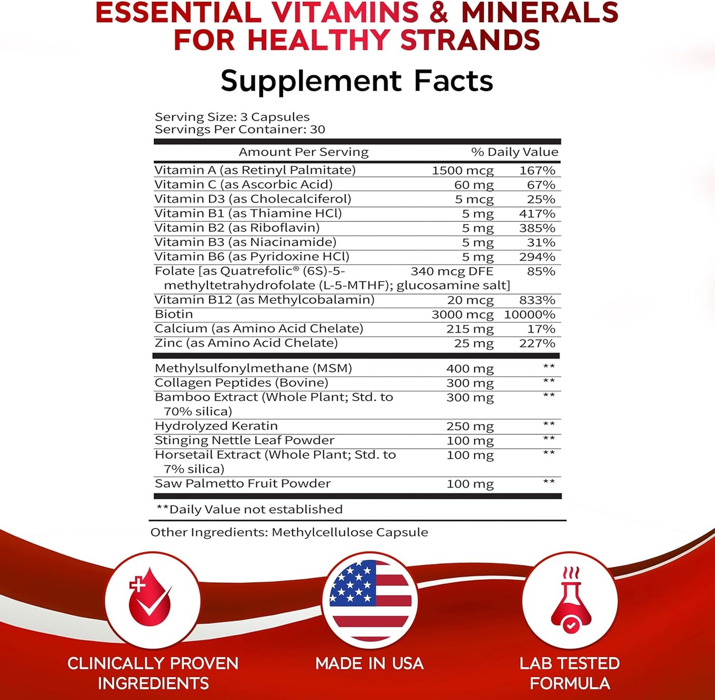 Hair Growth Vitamins with Biotin, Collagen, and Keratin for Healthy Hair - 90 Count