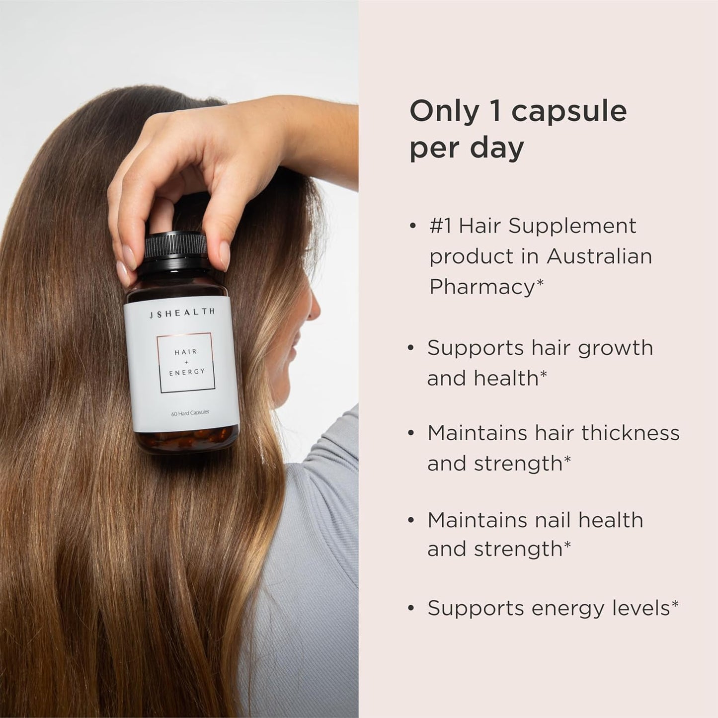 Hair Growth Vitamins with Zinc, Iodine, and Biotin for Men and Women - JSHealth Energy Formula for Hair Loss - 30 Capsules