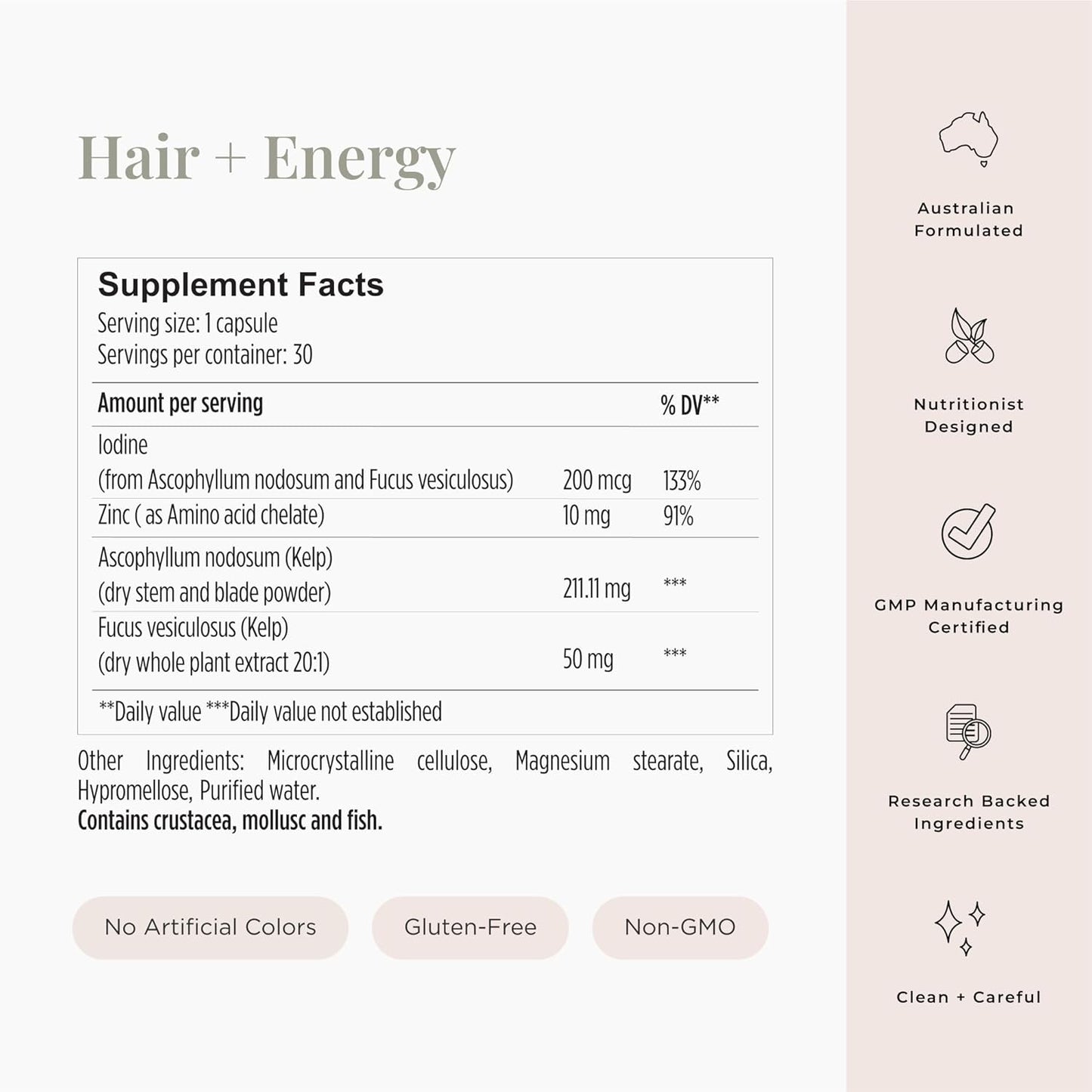 Hair Growth Vitamins with Zinc, Iodine, and Biotin for Men and Women - JSHealth Energy Formula for Hair Loss - 30 Capsules