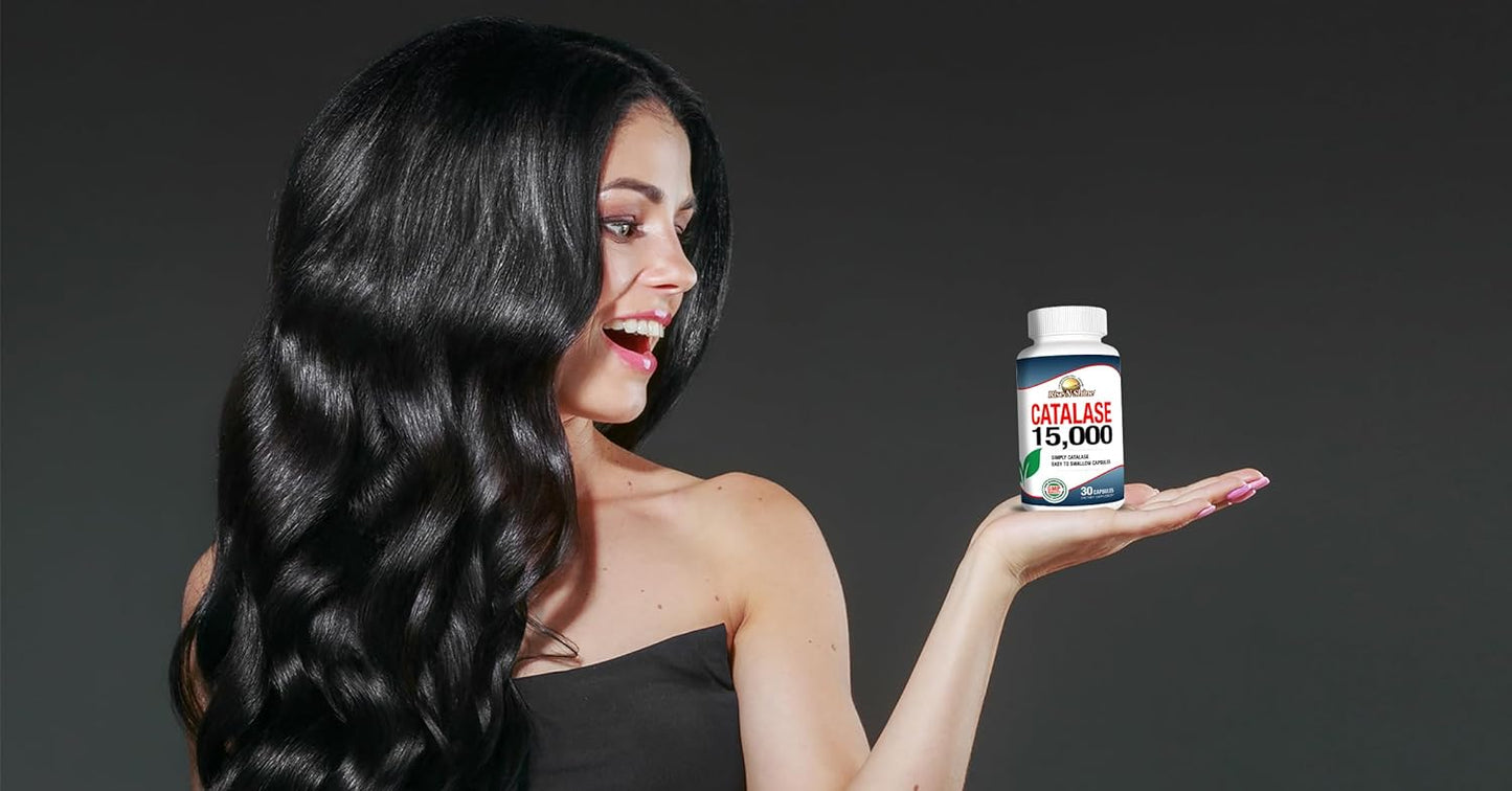 Hair Health Support Supplement with 15,000 Catalase Enzyme - Powerful Antioxidant for Strong Hair - 30 Day Supply