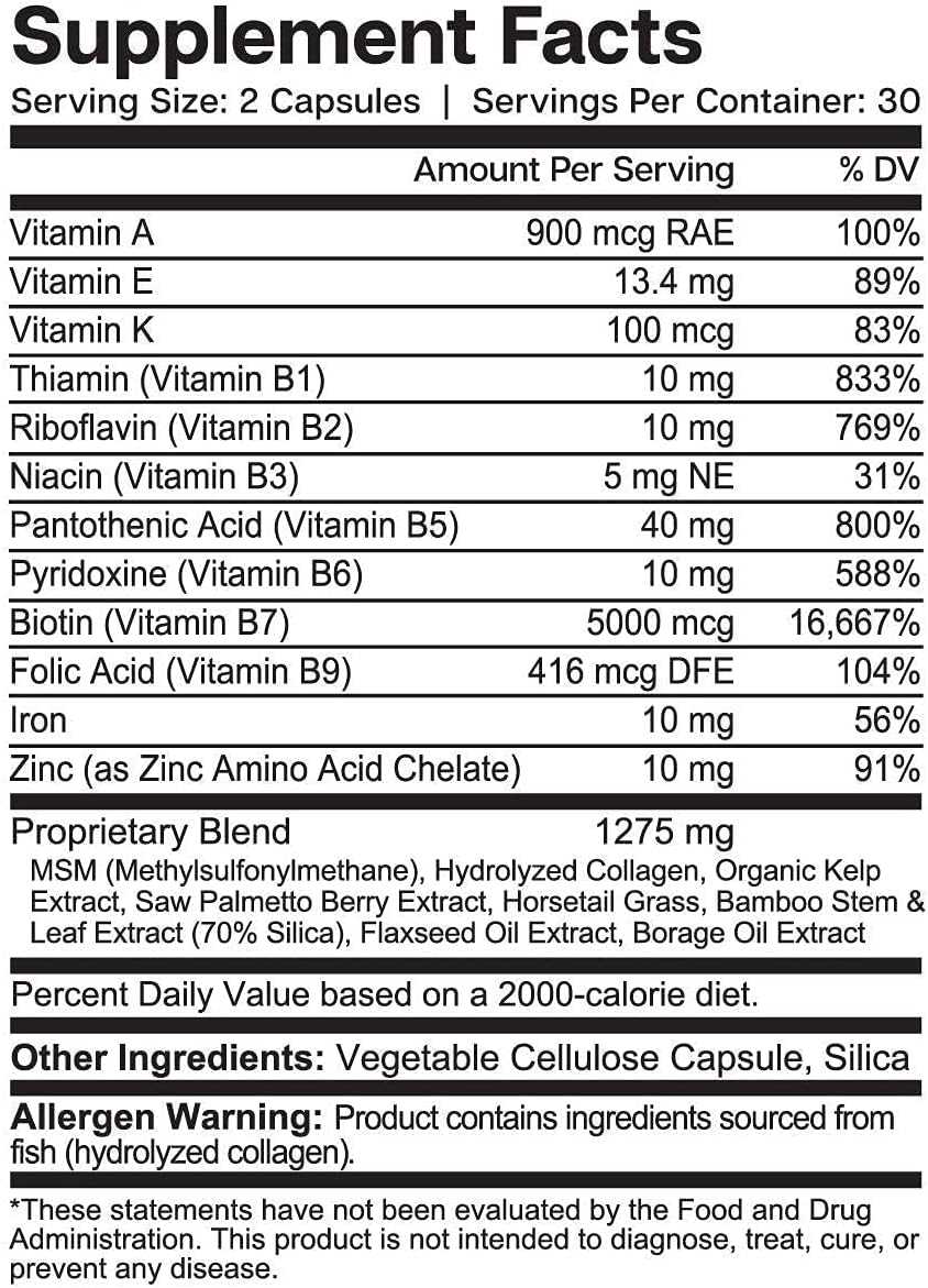 Hair Hero: Broad-Spectrum Formula for Healthy Hair, Skin, and Nails - 5000 mcg Biotin - 30 Day Supply (2-Pack)