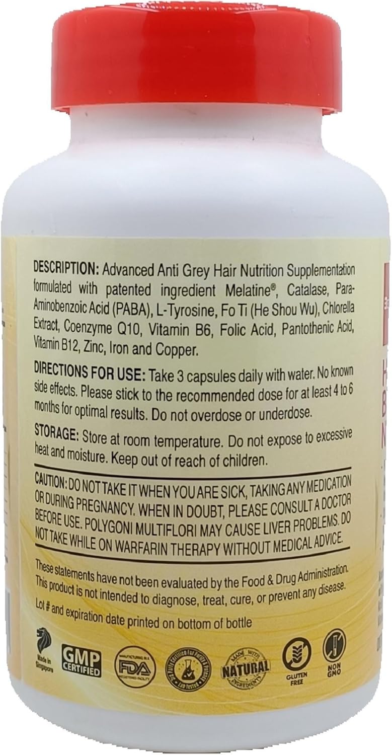 Hair Melanin Boosting Supplement for Men & Women - Melatine, Catalase, PABA, L-Tyrosine, He Shou Wu, Chlorella, CoQ10, Folic Acid, Pantothenic Acid | Anti Grey Hair Formula by REGENSIFY