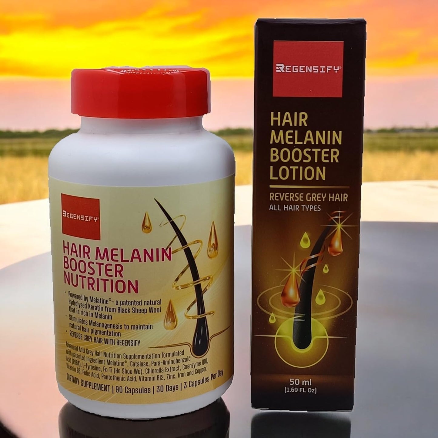 Hair Melanin Boosting Supplement for Men & Women - Melatine, Catalase, PABA, L-Tyrosine, He Shou Wu, Chlorella, CoQ10, Folic Acid, Pantothenic Acid | Anti Grey Hair Formula by REGENSIFY