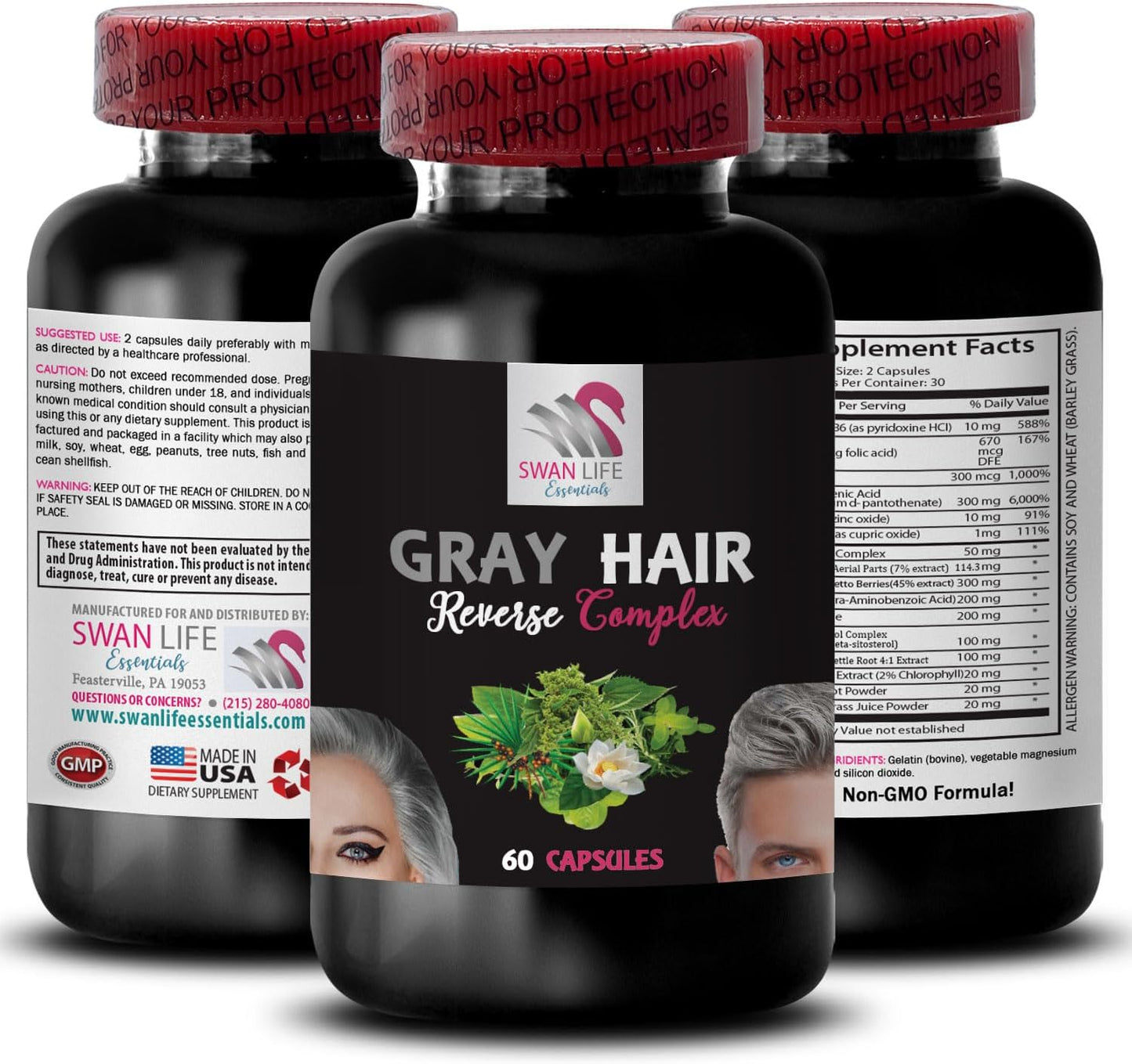Hair Rejuvenation Complex with Biotin for Gray Hair Reverse - Youthful Tone Formula with Natural Ingredients - 180 Capsules