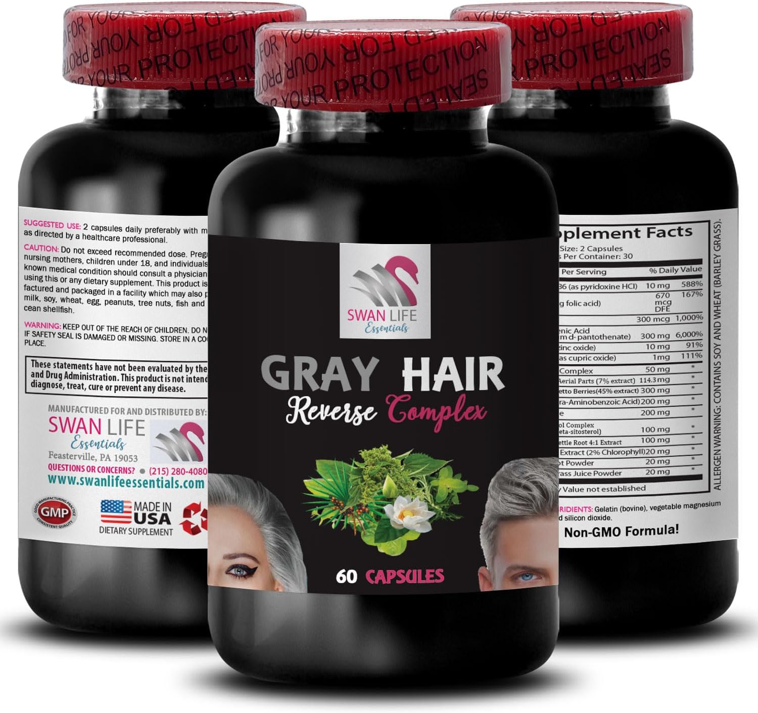Hair Rejuvenation Complex with Biotin for Gray Hair Reverse - Youthful Tone Formula with Natural Ingredients - 180 Capsules