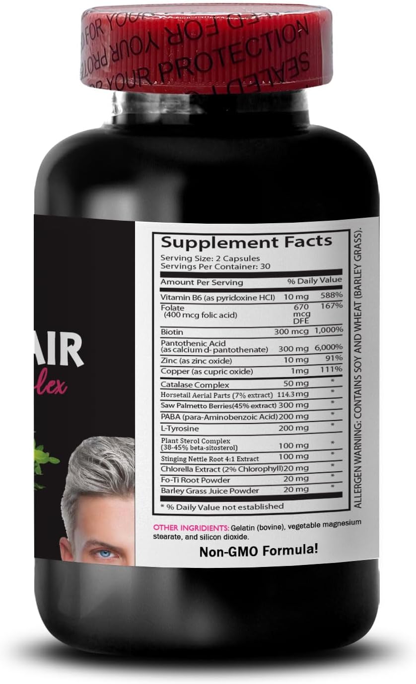 Hair Rejuvenation Complex with Biotin for Gray Hair Reverse - Youthful Tone Formula with Natural Ingredients - 180 Capsules