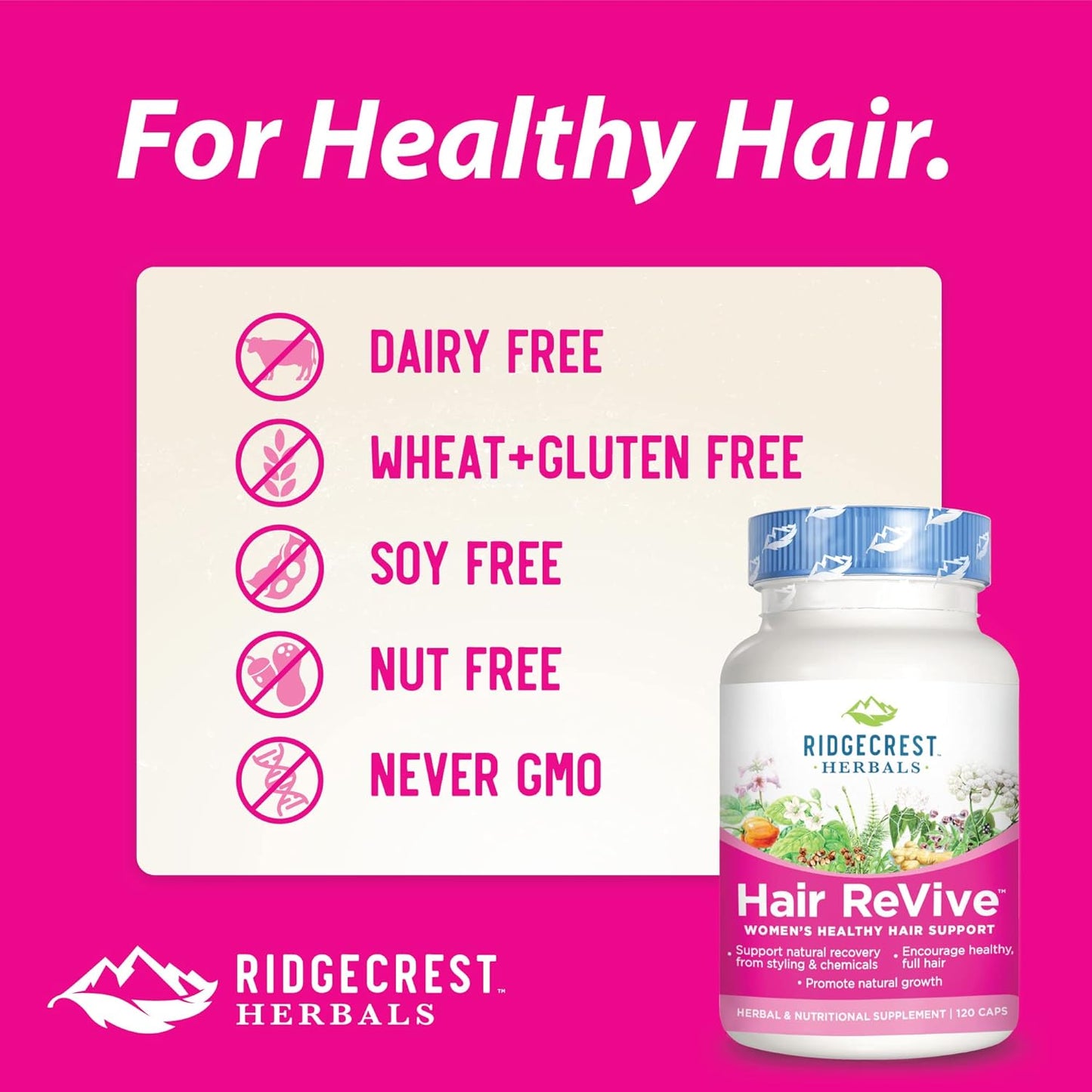 Hair ReVive Nutritional Supplement for Women - Vitamin C, Biotin, Zinc, Copper - Promotes Healthy Hair, Skin, Nails - 120 Capsules