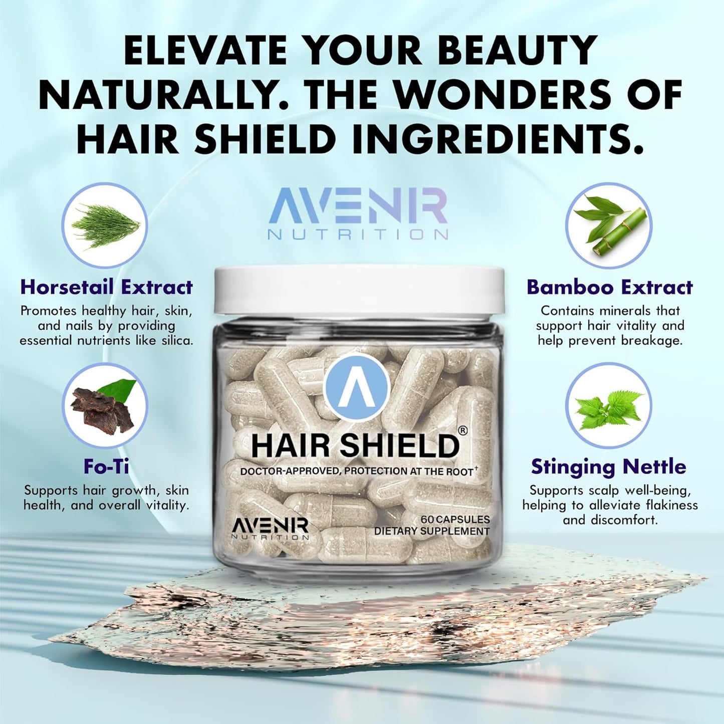 Hair Shield: Hair Growth & Nail Strength Vitamins with Biotin, Calcium, & Zinc - 60 Capsules for Women & Men