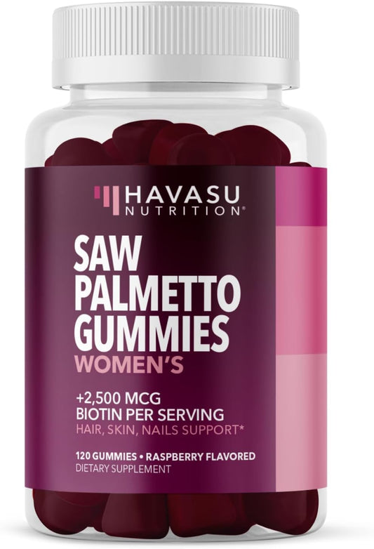Hair, Skin, and Nail Health Gummies for Women with Saw Palmetto and Biotin - DHT Blocker - 120 Count - Vegan and Non-GMO - 2 Month Supply