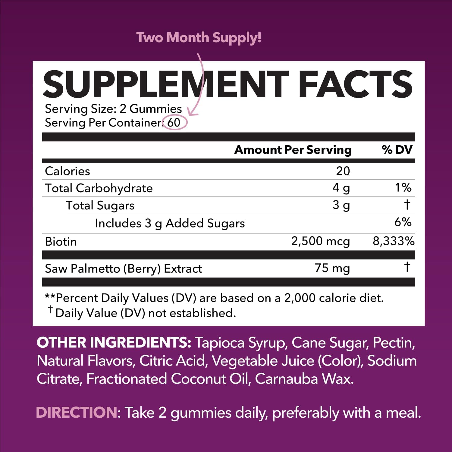 Hair, Skin, and Nail Health Gummies for Women with Saw Palmetto and Biotin - DHT Blocker - 120 Count - Vegan and Non-GMO - 2 Month Supply