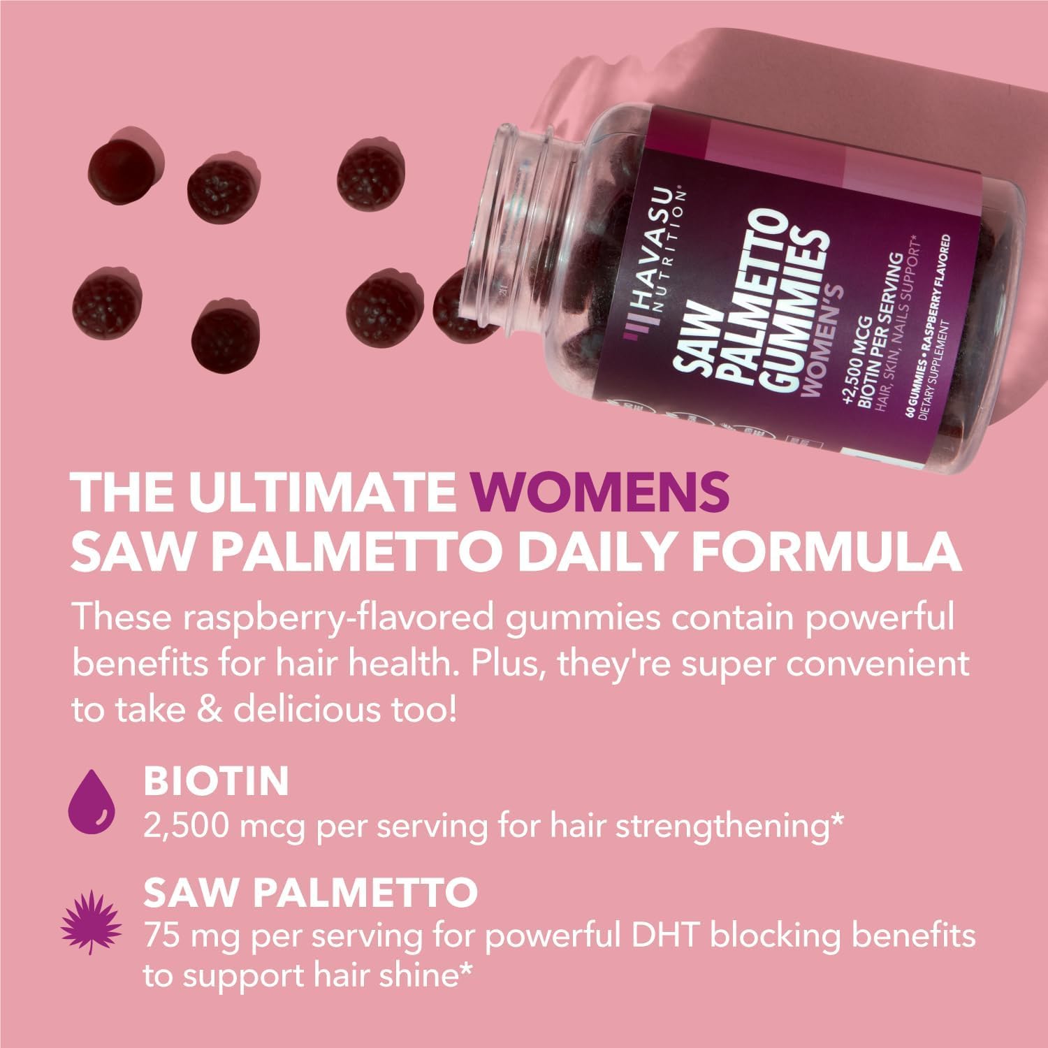 Hair, Skin, and Nail Health Gummies for Women with Saw Palmetto and Biotin - DHT Blocker - 120 Count - Vegan and Non-GMO - 2 Month Supply