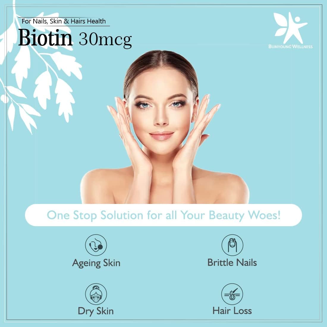 Hair, Skin, and Nail Supplement with 30mcg Biotin - 90 Tablets for Hair Growth and Strong Nails