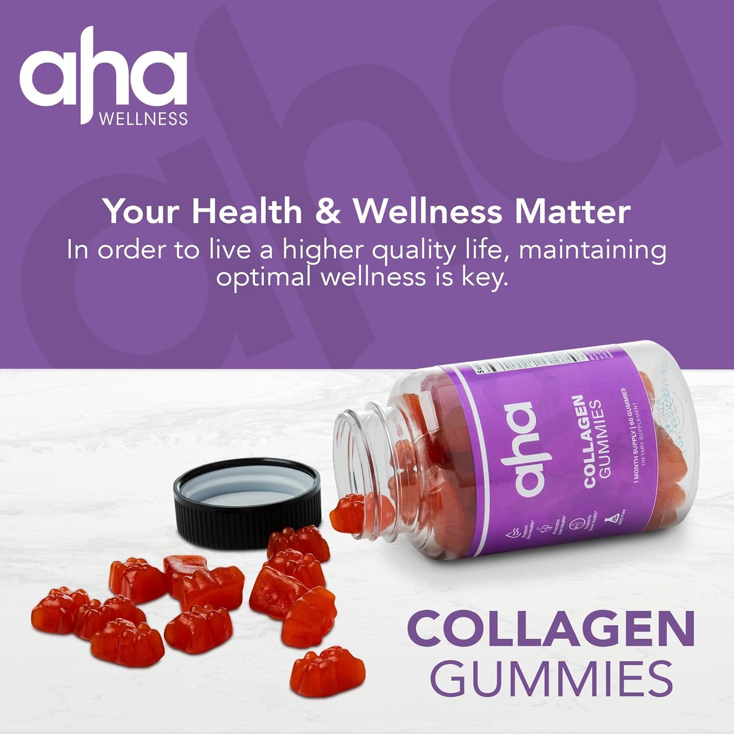 Hair, Skin, and Nails Collagen Support Gummies with Vitamin C, E, and Zinc - 200mg Collagen Peptides - Non-GMO - 30 Servings