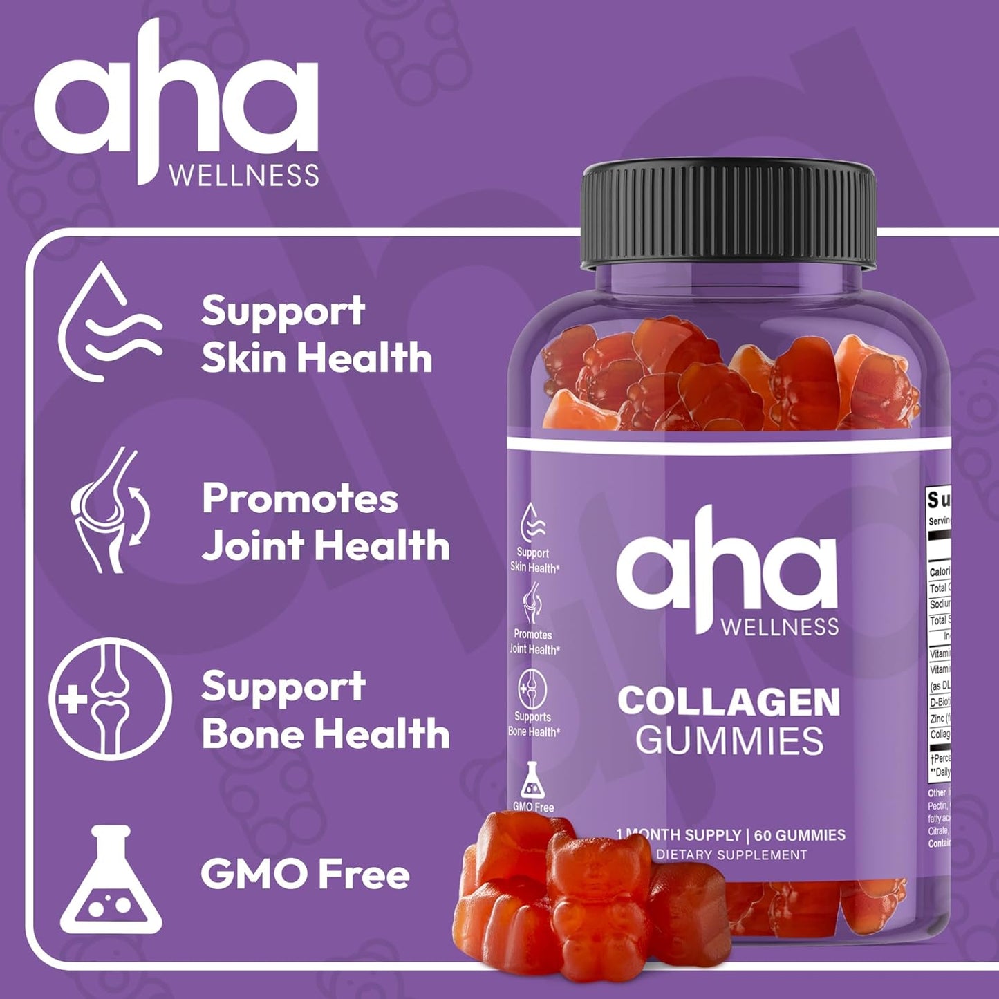 Hair, Skin, and Nails Collagen Support Gummies with Vitamin C, E, and Zinc - 200mg Collagen Peptides - Non-GMO - 30 Servings