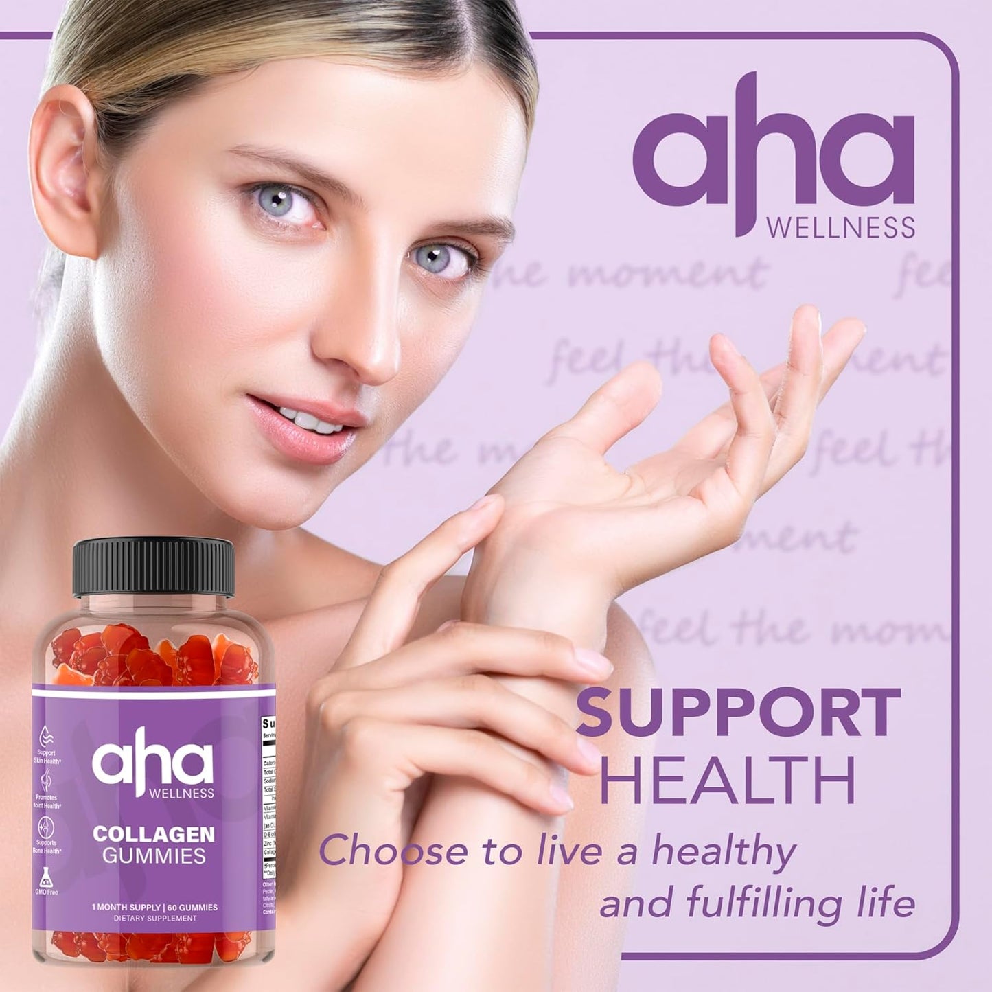 Hair, Skin, and Nails Collagen Support Gummies with Vitamin C, E, and Zinc - 200mg Collagen Peptides - Non-GMO - 30 Servings