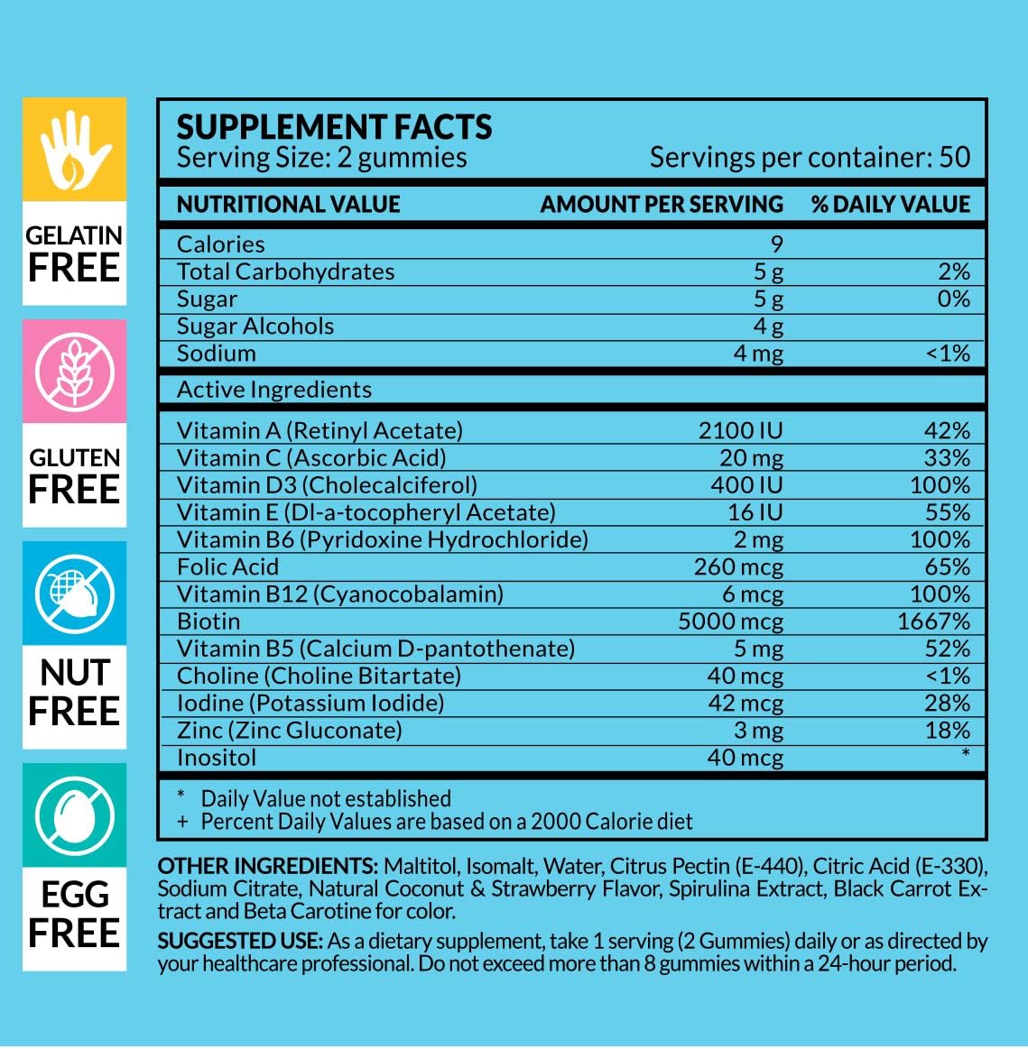 Hair Skin and Nails Gummies with 5,000mcg Biotin - Gummy DHT Blocker for Hair Growth, Loss, and Regrowth - Thinning Hair Pills for Men and Women - 100 Gummies