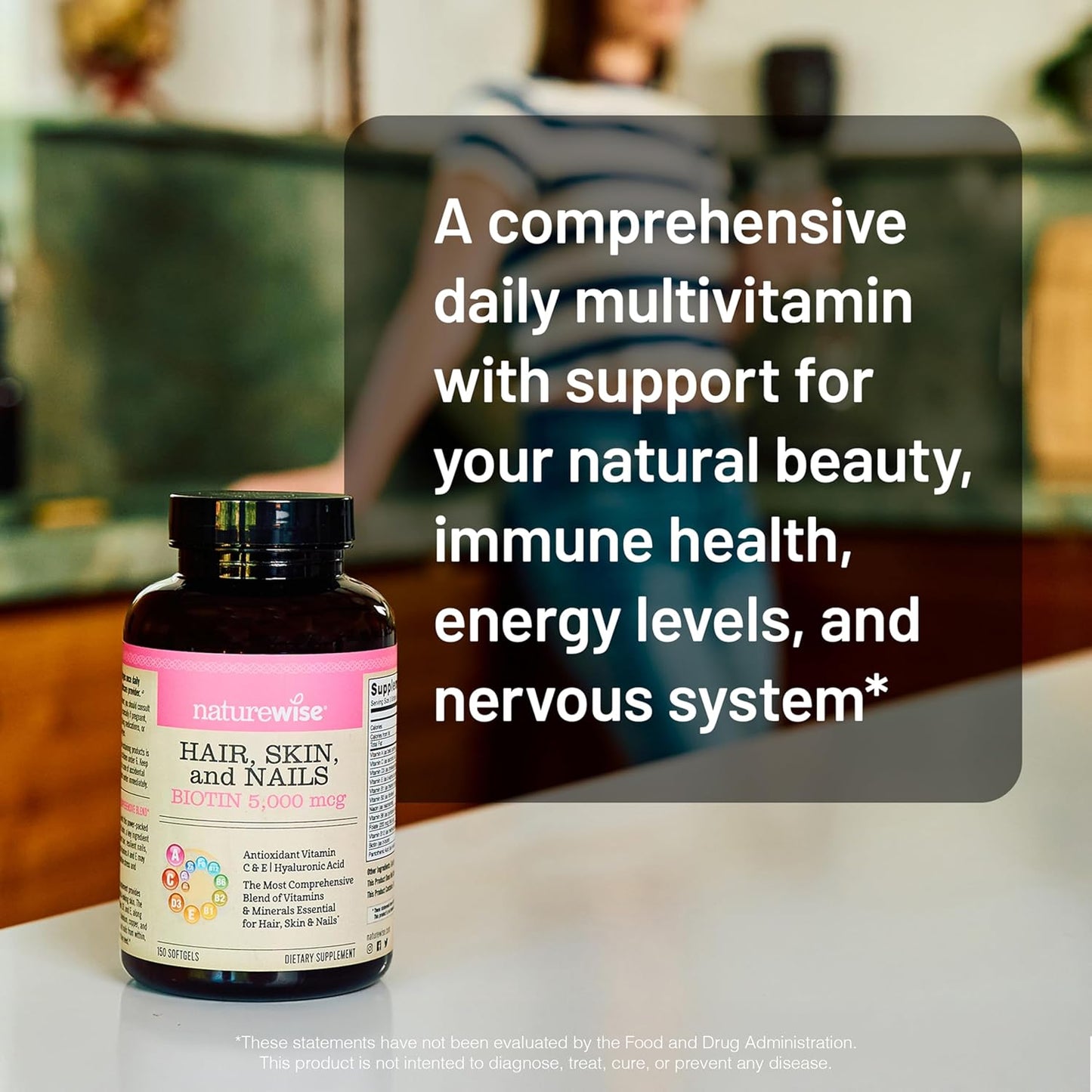 Hair Skin and Nails Supplement for Women - Biotin 5000mcg with Hyaluronic Acid, Collagen, Vitamin C, B Complex, D3, A, E, Iron - Non-GMO, Gluten Free - 150 Softgels for 50 Days