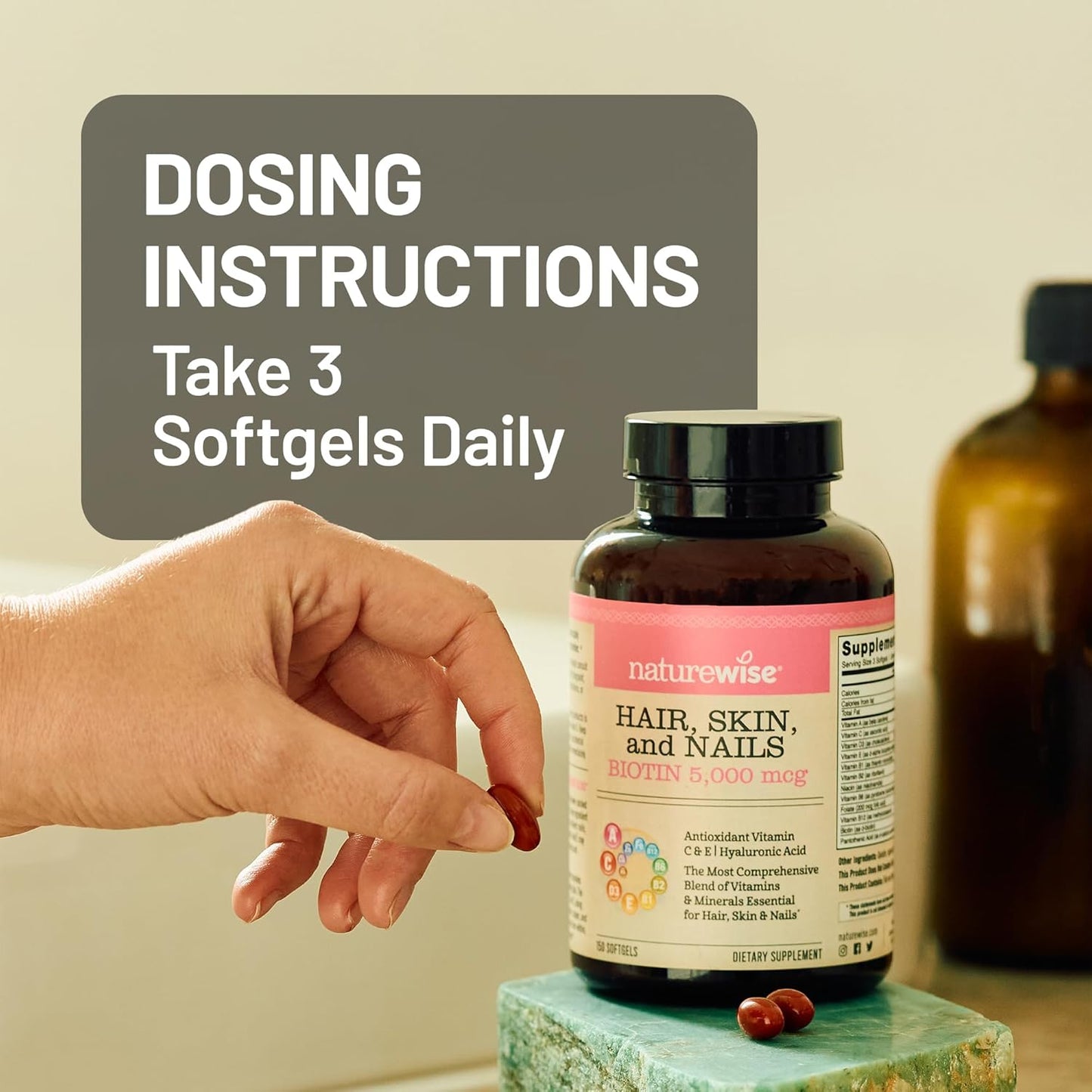 Hair Skin and Nails Supplement for Women - Biotin 5000mcg with Hyaluronic Acid, Collagen, Vitamin C, B Complex, D3, A, E, Iron - Non-GMO, Gluten Free - 150 Softgels for 50 Days