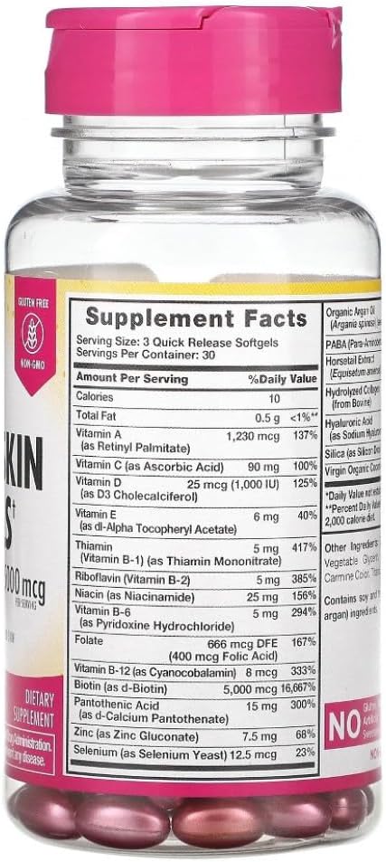 Hair, Skin, and Nails Supplement with 5000 mcg Biotin - 90 Softgels for Stronger Hair and Nails