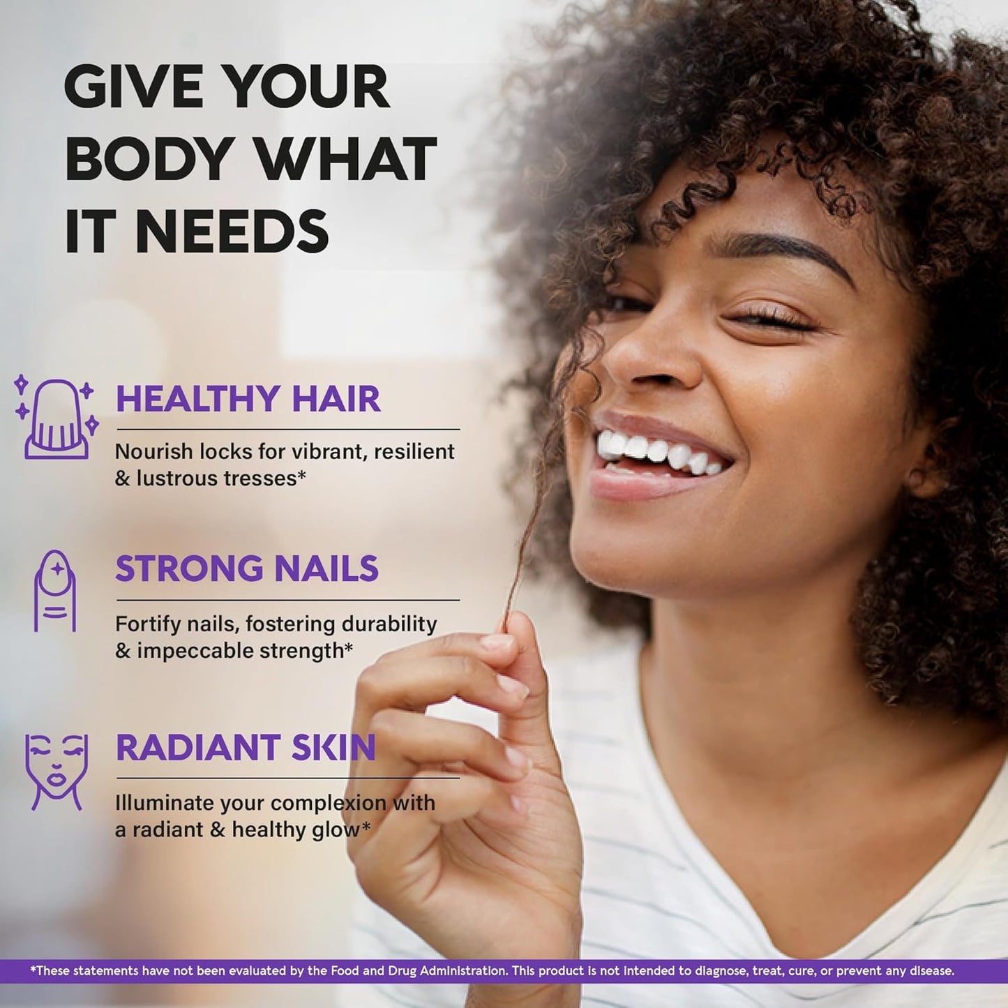 Hair, Skin, and Nails Support Supplement with Biotin, Collagen, and Keratin - 25000 mcg Vitamins B2, B3, B6 & B7 - Hyaluronic Acid - 60 Capsules - Made in USA - Women & Men