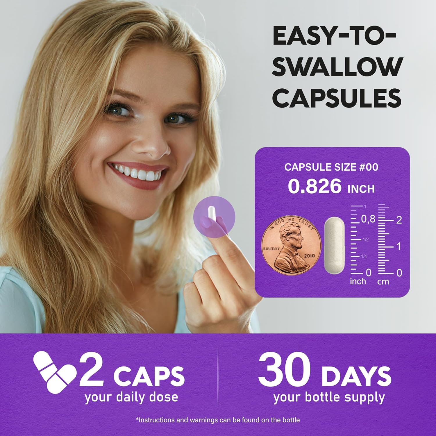 Hair, Skin, and Nails Support Supplement with Biotin, Collagen, and Keratin - 25000 mcg Vitamins B2, B3, B6 & B7 - Hyaluronic Acid - 60 Capsules - Made in USA - Women & Men