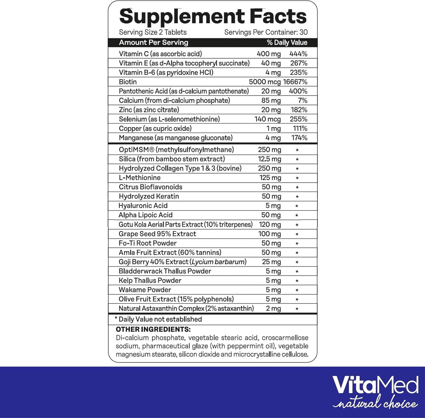 Hair, Skin, and Nails Vitamins with Biotin 5000mcg, Collagen, and Zinc for Hair Growth and Strong Nails - 60 Tablets