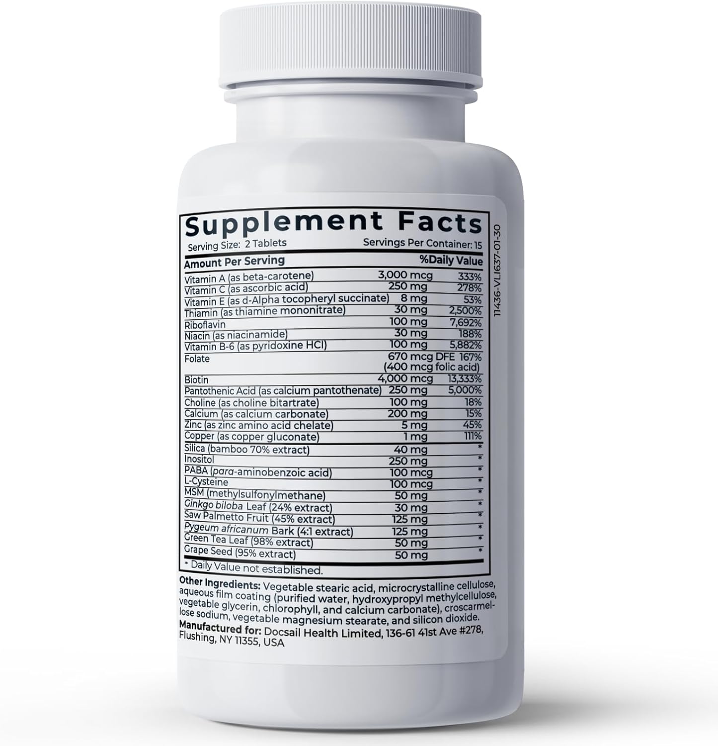 Hair Skin and Nails Vitamins with Biotin for Faster Hair Growth - 30 Tablets - Made in USA