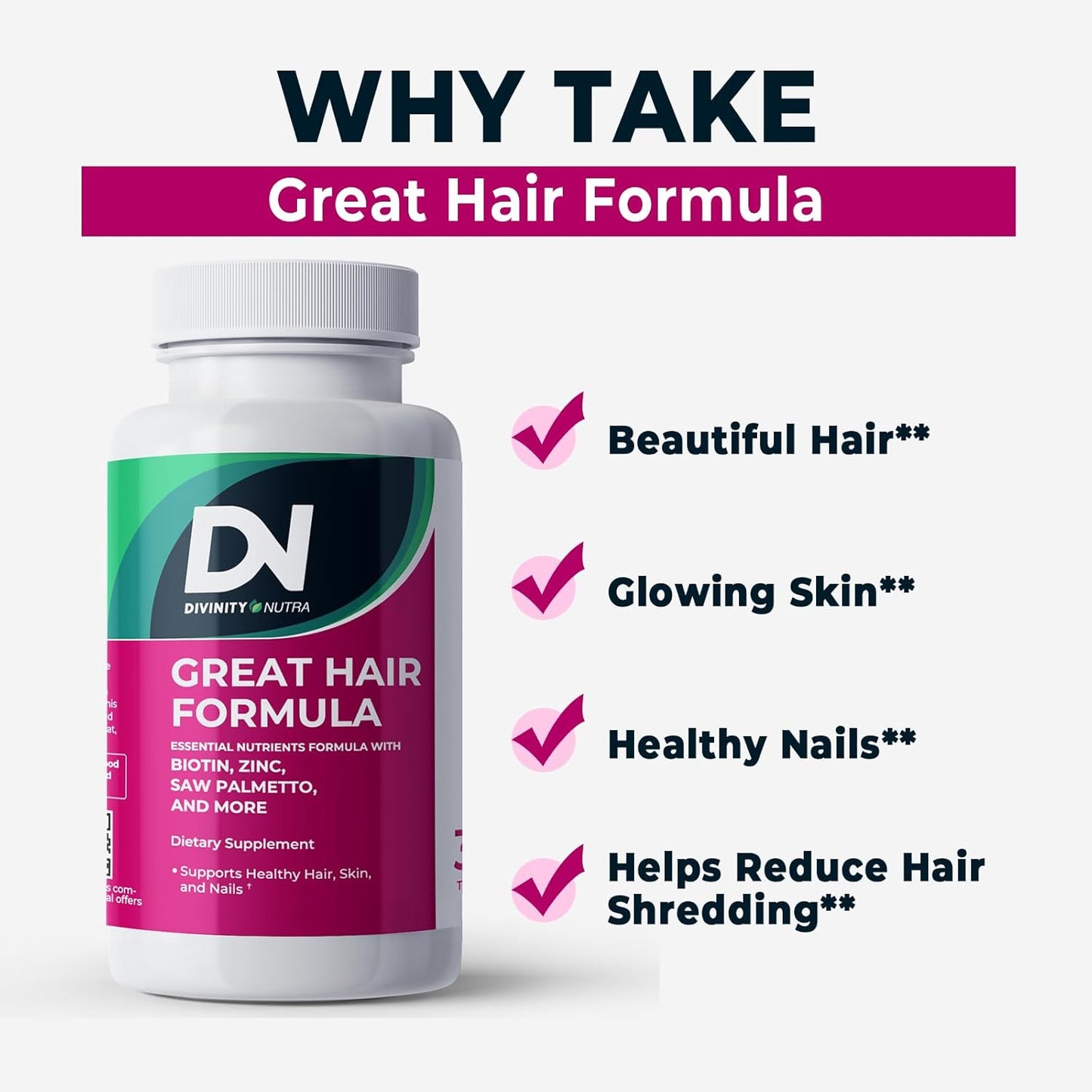Hair Skin and Nails Vitamins with Biotin for Faster Hair Growth - 30 Tablets - Made in USA