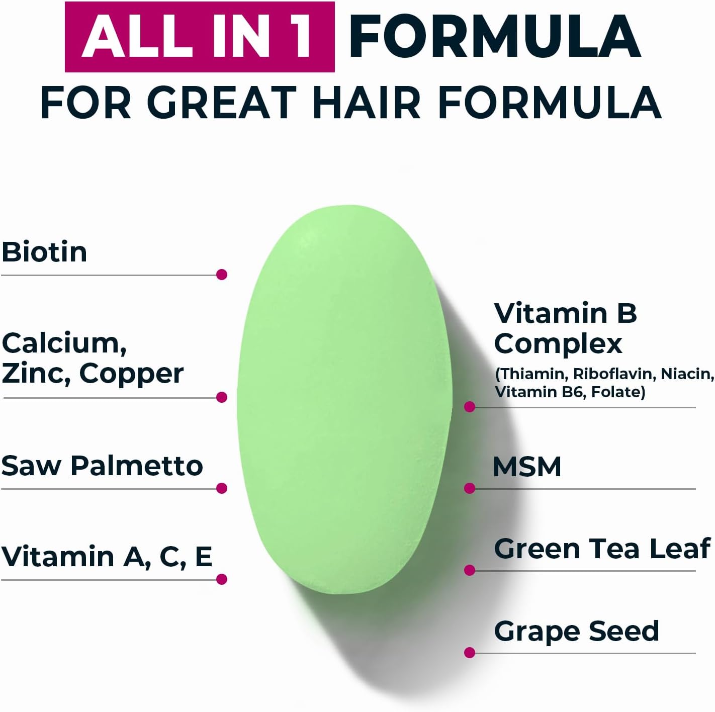 Hair Skin and Nails Vitamins with Biotin for Faster Hair Growth - 30 Tablets - Made in USA