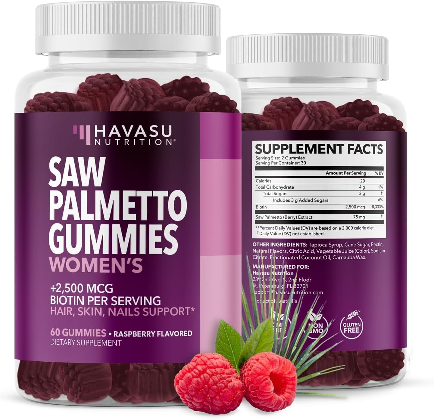 Hair, Skin, Nail Health Gummies for Women - Saw Palmetto with Biotin - DHT Blocker - 60ct - Vegan, Non-GMO - 1 Month Supply