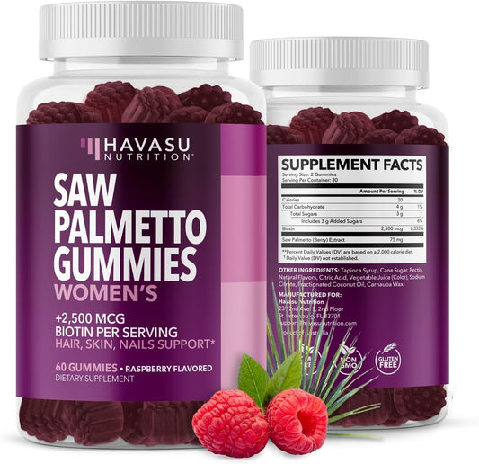Hair, Skin, Nail Health Gummies for Women - Saw Palmetto with Biotin - DHT Blocker - 60ct - Vegan, Non-GMO - 1 Month Supply