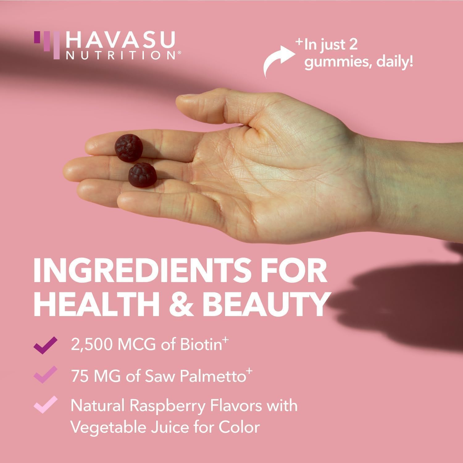 Hair, Skin, Nail Health Gummies for Women - Saw Palmetto with Biotin - DHT Blocker - 60ct - Vegan, Non-GMO - 1 Month Supply