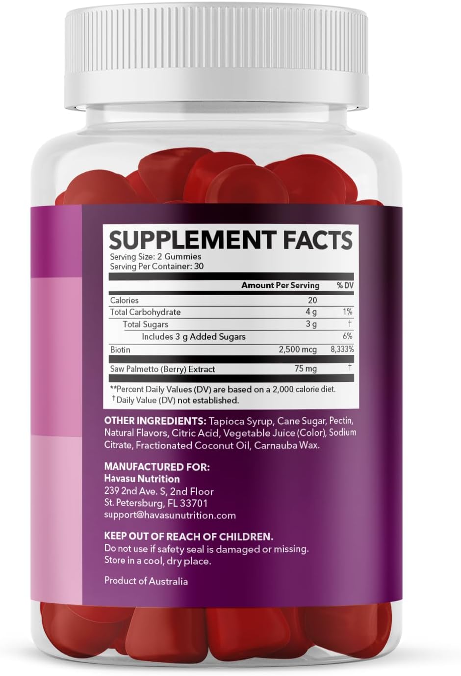 Hair, Skin, Nail Health Gummies for Women - Saw Palmetto with Biotin - DHT Blocker - 60ct - Vegan, Non-GMO - 1 Month Supply