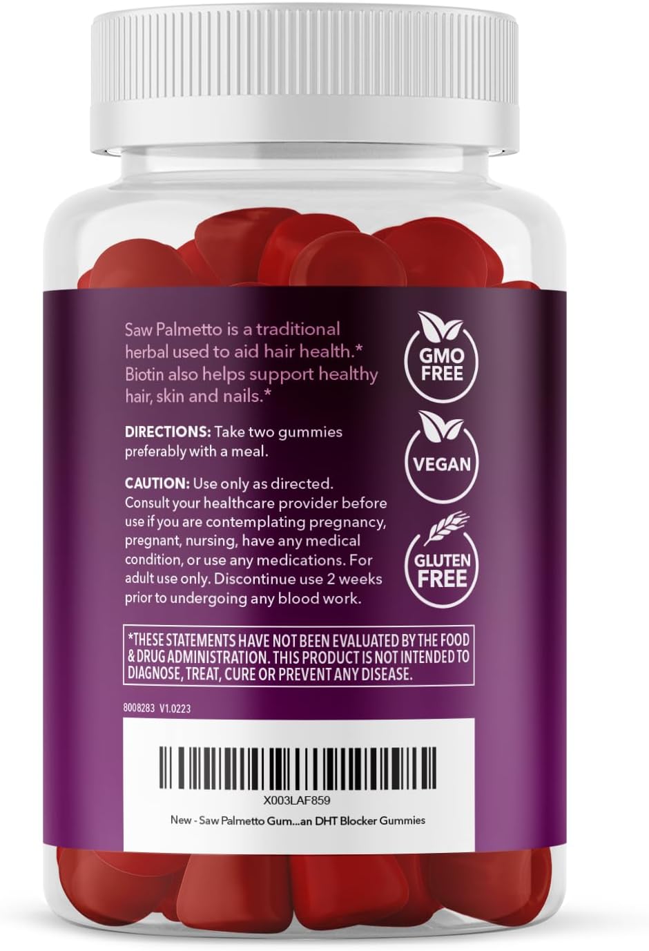 Hair, Skin, Nail Health Gummies for Women - Saw Palmetto with Biotin - DHT Blocker - 60ct - Vegan, Non-GMO - 1 Month Supply