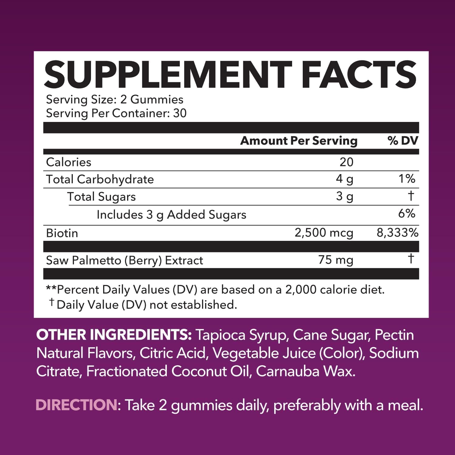 Hair, Skin, Nail Health Gummies for Women - Saw Palmetto with Biotin - DHT Blocker - 60ct - Vegan, Non-GMO - 1 Month Supply