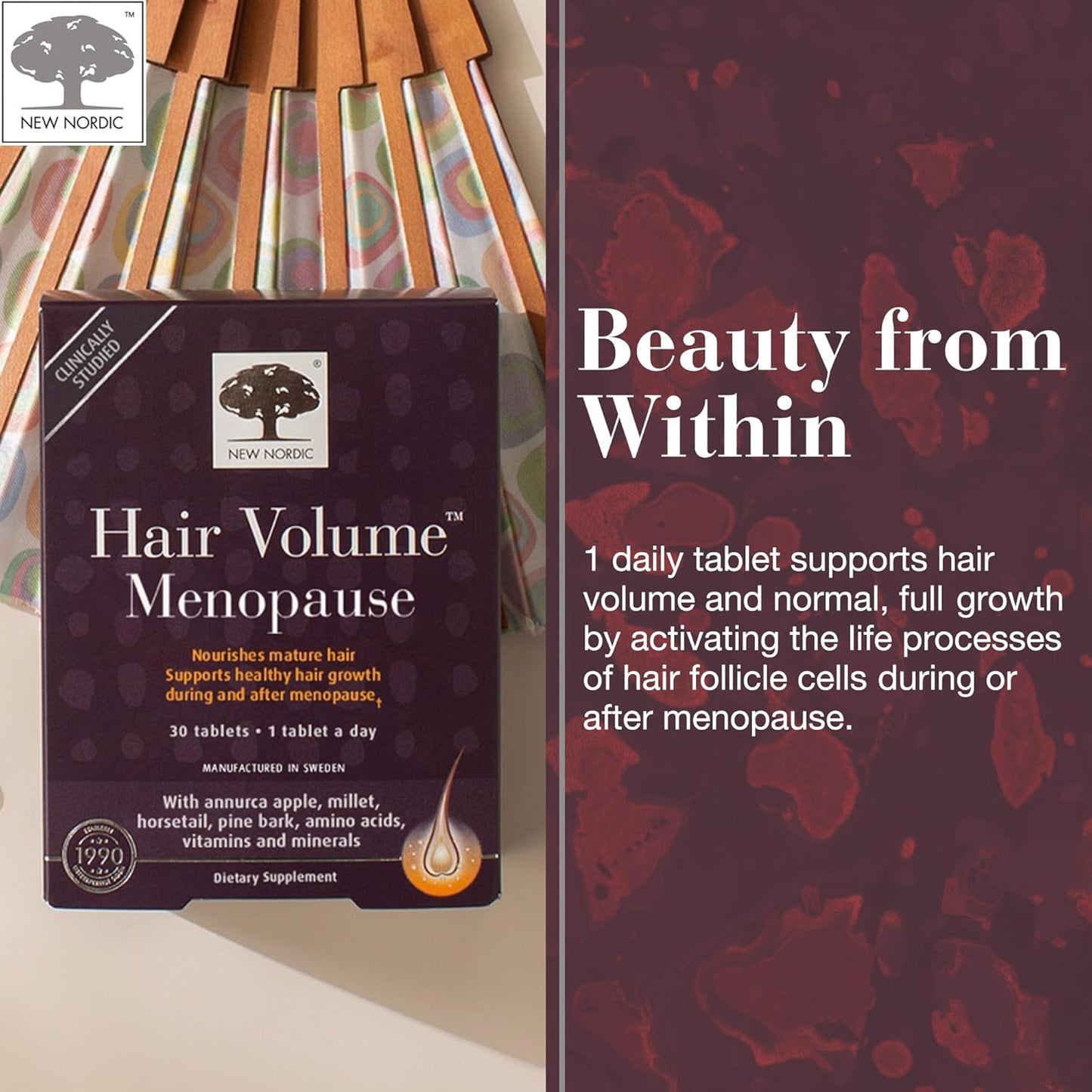 Hair Volume Menopause Supplement for Women - Promotes Healthy Hair Growth During & After Menopause, Nourishes Mature Hair, 30 Tablets