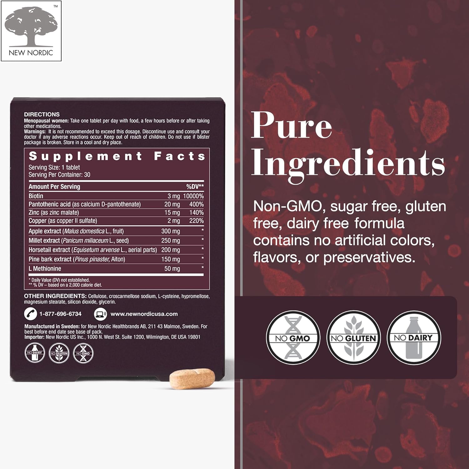 Hair Volume Menopause Supplement for Women - Promotes Healthy Hair Growth During & After Menopause, Nourishes Mature Hair, 30 Tablets