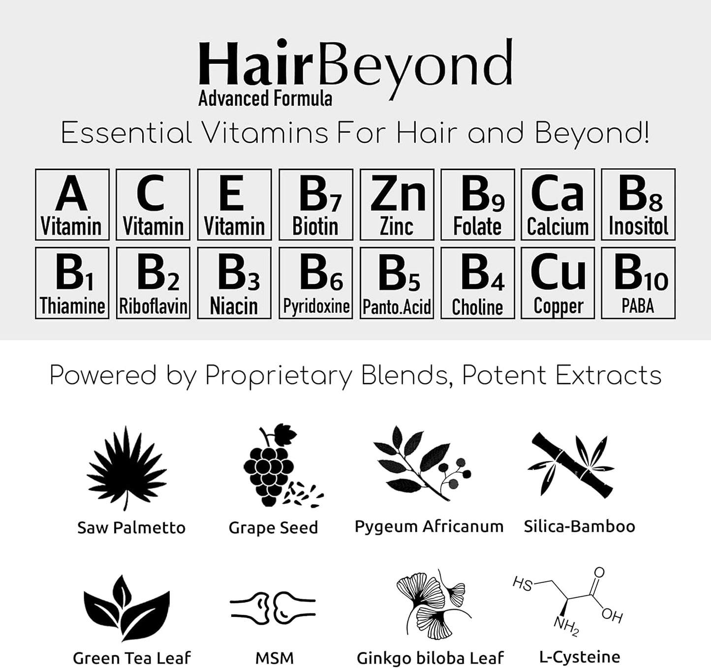 HairBeyond Advanced Hair Growth Formula with Vitamin A, C, E, B Complex - Strengthen Follicles & Scalp for Stronger Growth, Hair Loss Protection - Saw Palmetto, Silica, Zinc, Calcium, Niacin, Thiamin, Biotin