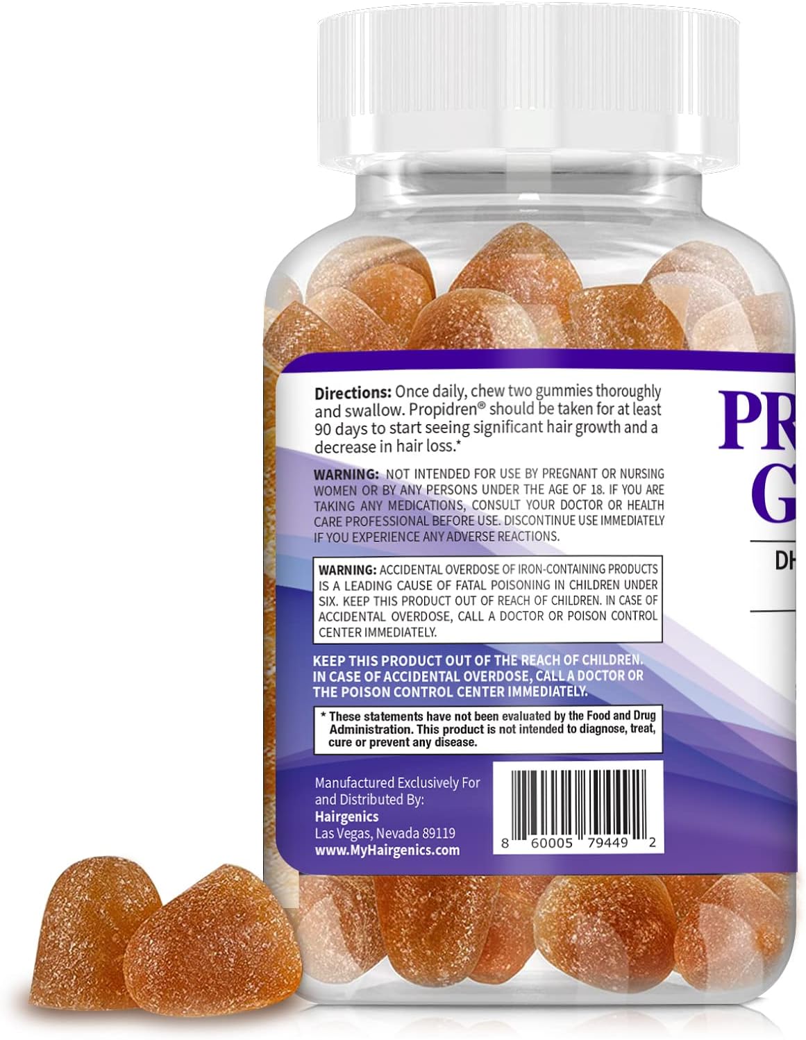 HairGenics Atrafen Propidren DHT Blocker Gummies - Stop Hair Loss & Regrow Hair - 60 Count, 1 Month Supply