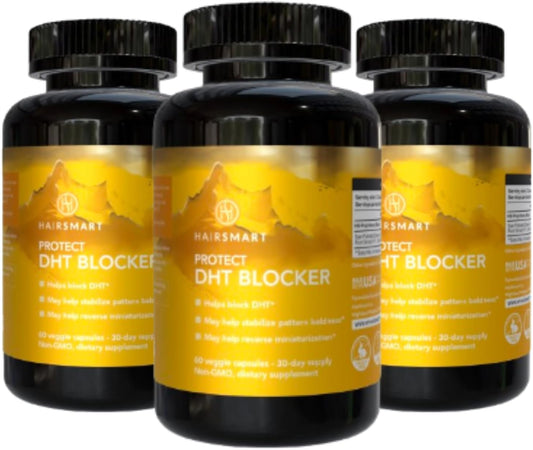 HairSmart DHT Blocker Supplement for Men - Hair Regrowth Vitamins with Saw Palmetto, Stinging Nettle, Green Tea, Pygeum Bark & Pumpkin Seed - Gluten-Free Formula (180 Count)