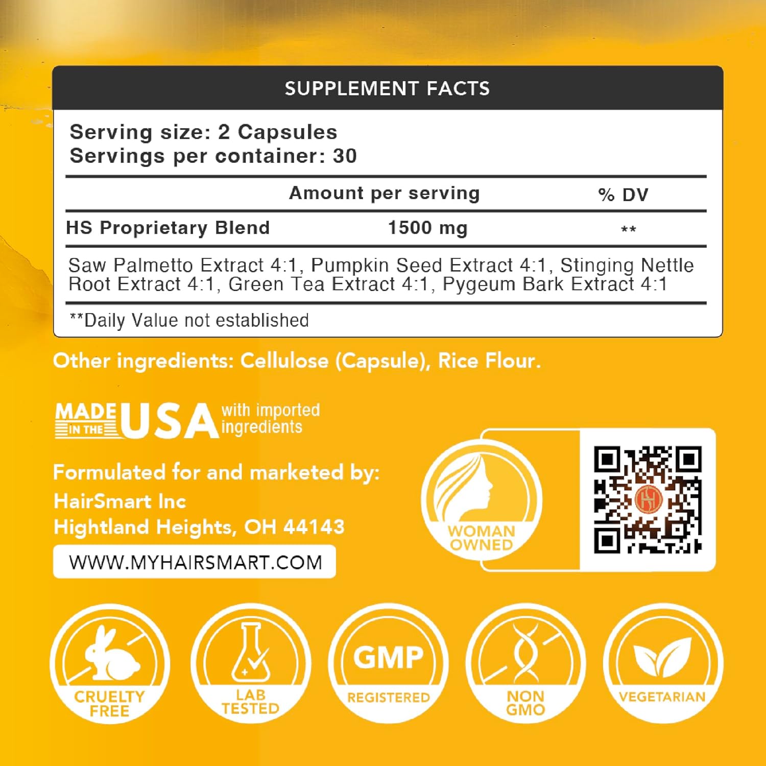 HairSmart DHT Blocker Supplement for Men - Hair Regrowth Vitamins with Saw Palmetto, Stinging Nettle, Green Tea, Pygeum Bark & Pumpkin Seed - Gluten-Free Formula (180 Count)