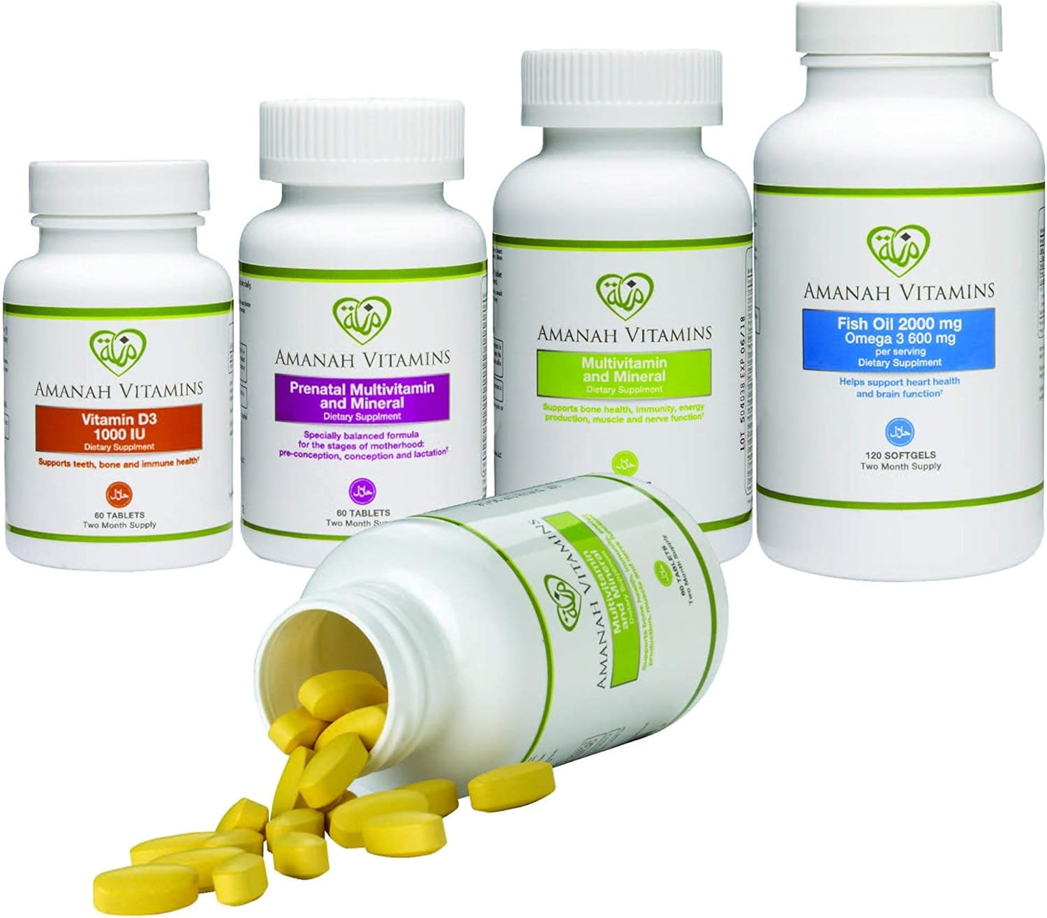 Halal Amanah Vitamins Omega 3 Fish Oil Softgels 2000 mg - 120 Count Bottle