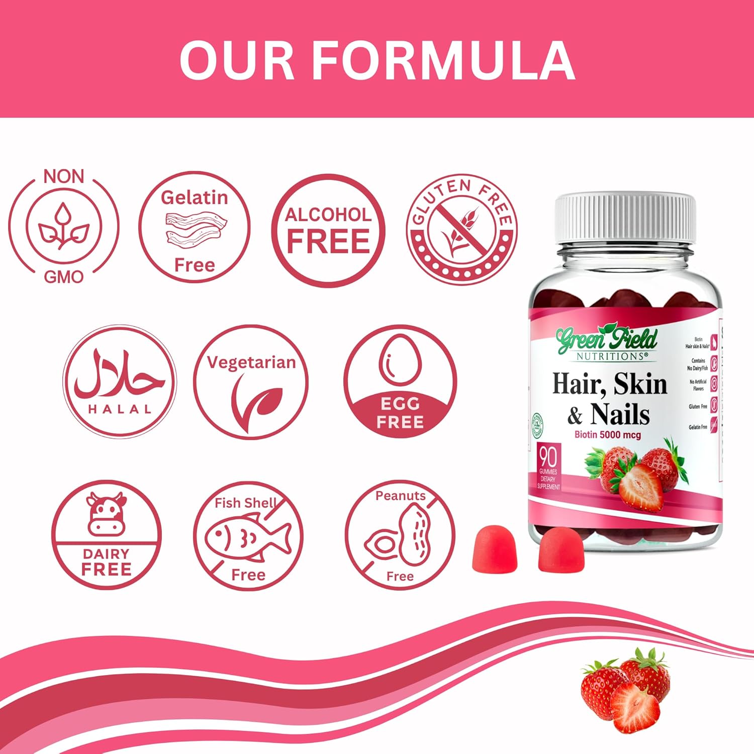 Halal Biotin Gummies for Hair, Skin, and Nails - Greenfield Nutritions - 90 Gummies