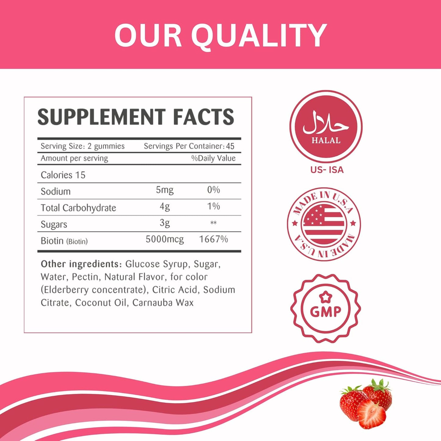 Halal Biotin Gummies for Hair, Skin, and Nails - Greenfield Nutritions - 90 Gummies