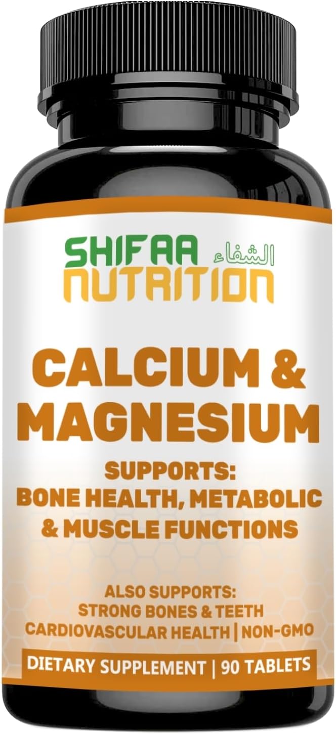 Halal Calcium Magnesium Supplement with Vitamin D3 | 1,000mg Calcium, 500mg Magnesium | 30 Servings | Non-GMO | Bone & Muscle Support