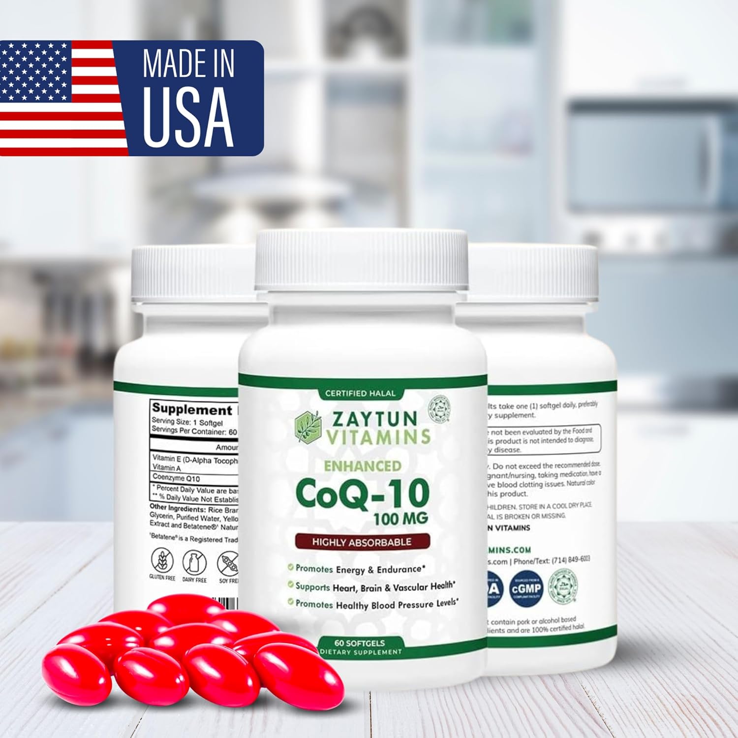 Halal CoQ10 Supplement for Heart Health & Energy, Highly Absorbable, 60 Softgels, Made in USA by Zaytun Vitamins